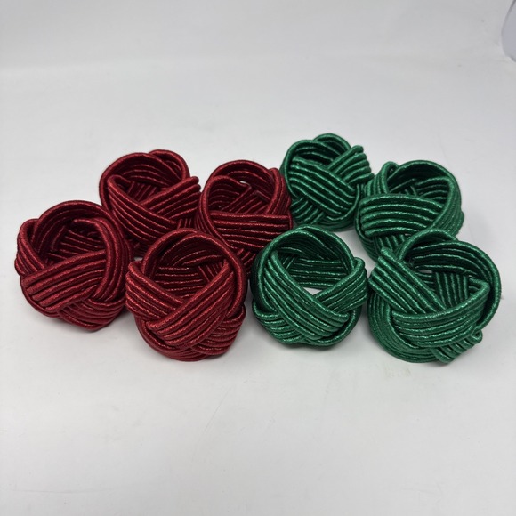 Christmas Holiday Woven Linen Napkin Napkins 6 Green 6 Red 8 Napkin Rings 17 In - Picture 2 of 9